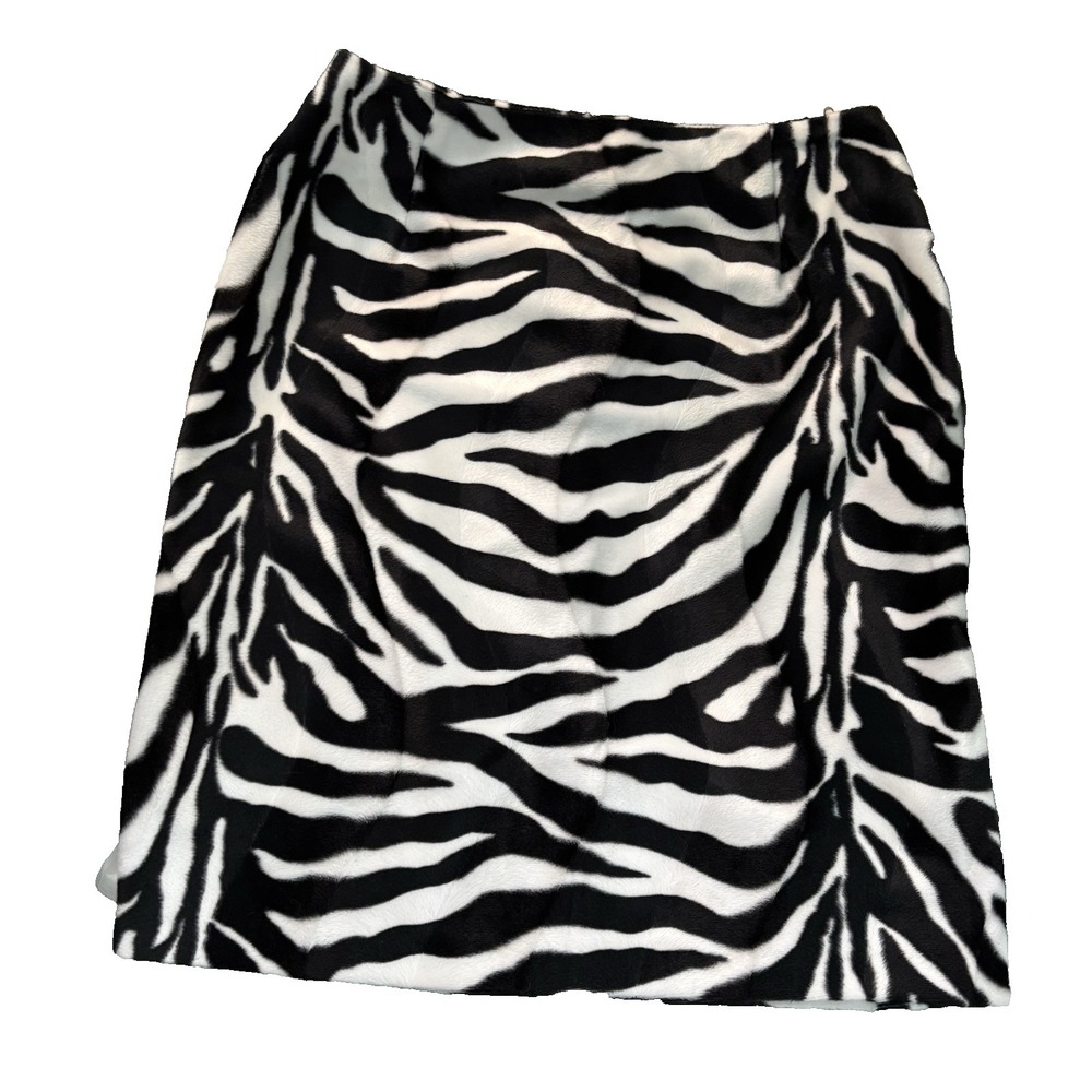 Y2K Open Zebra Mini Skirt Womens 8P Animal Print Faux‎ Fur Pencil Vintage 2000s